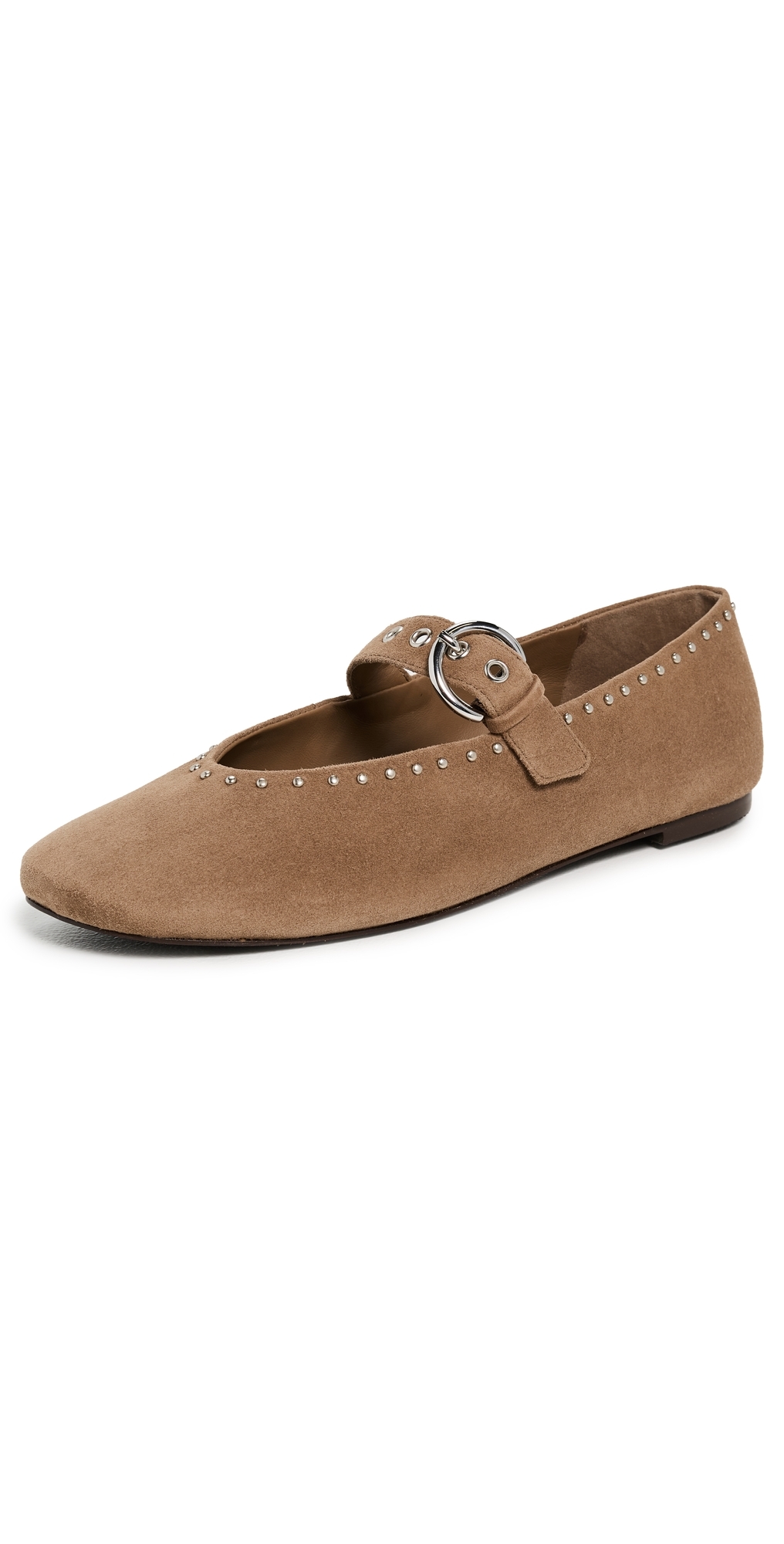 Reformation Bethany Ballet Flats Farro Suede W/ Studs In Nude