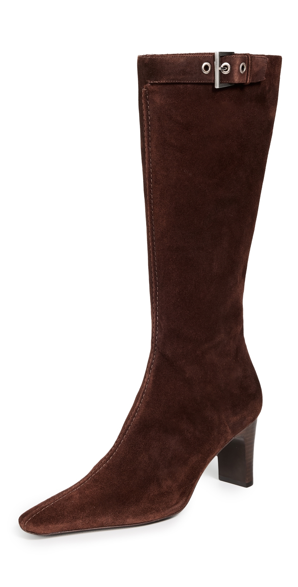 Reformation Tatyana Knee Boots Espresso Suede In Brown