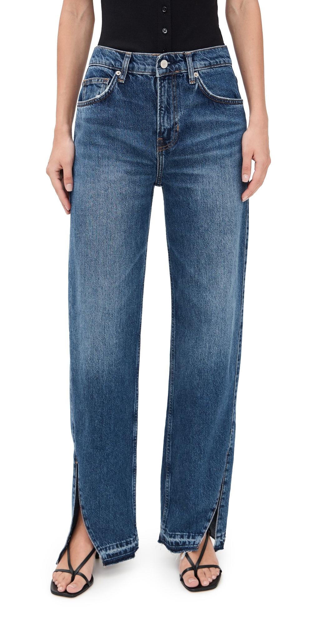 Reformation Val 90s Mid Rise Straight Jeans Maggiore Vented Let Down Hem In Blue