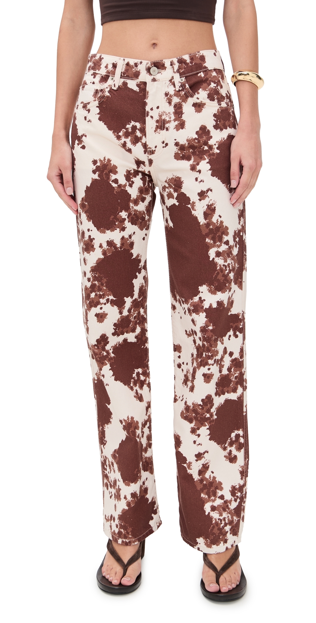 Reformation Val 90s Mid Rise Straight Jeans Cowhide Print In Brown