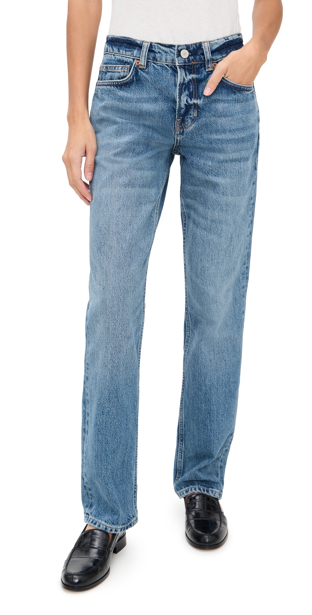 Reformation Greer Mid Rise Straight Jeans Chad In Multi