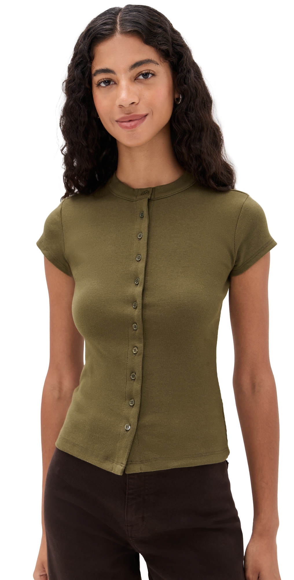 Reformation Raelynn Short-sleeve Knit Cardigan In Green
