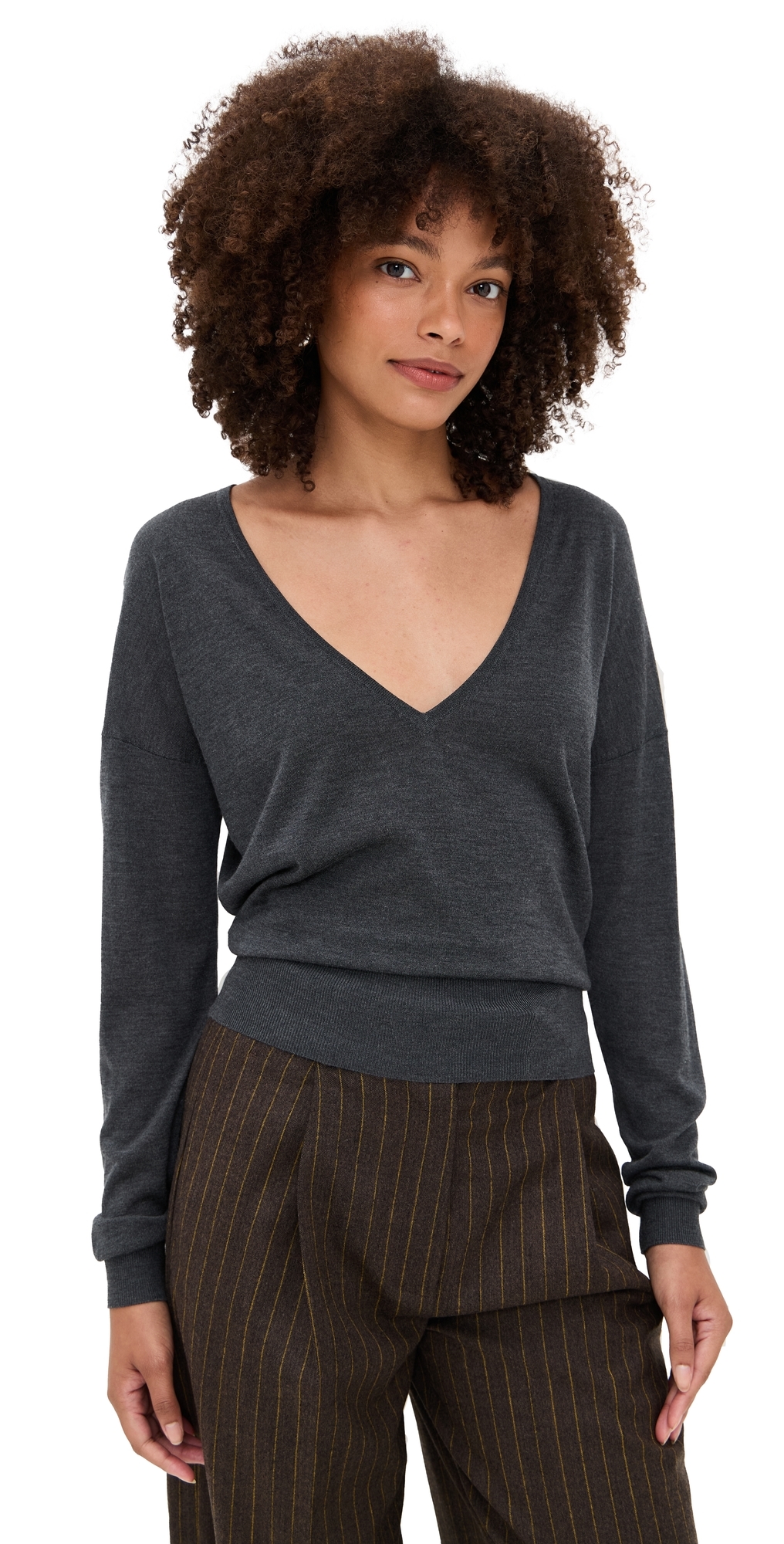 Renggli Silk Cashmere V Neck Sweater Graphite In Gray
