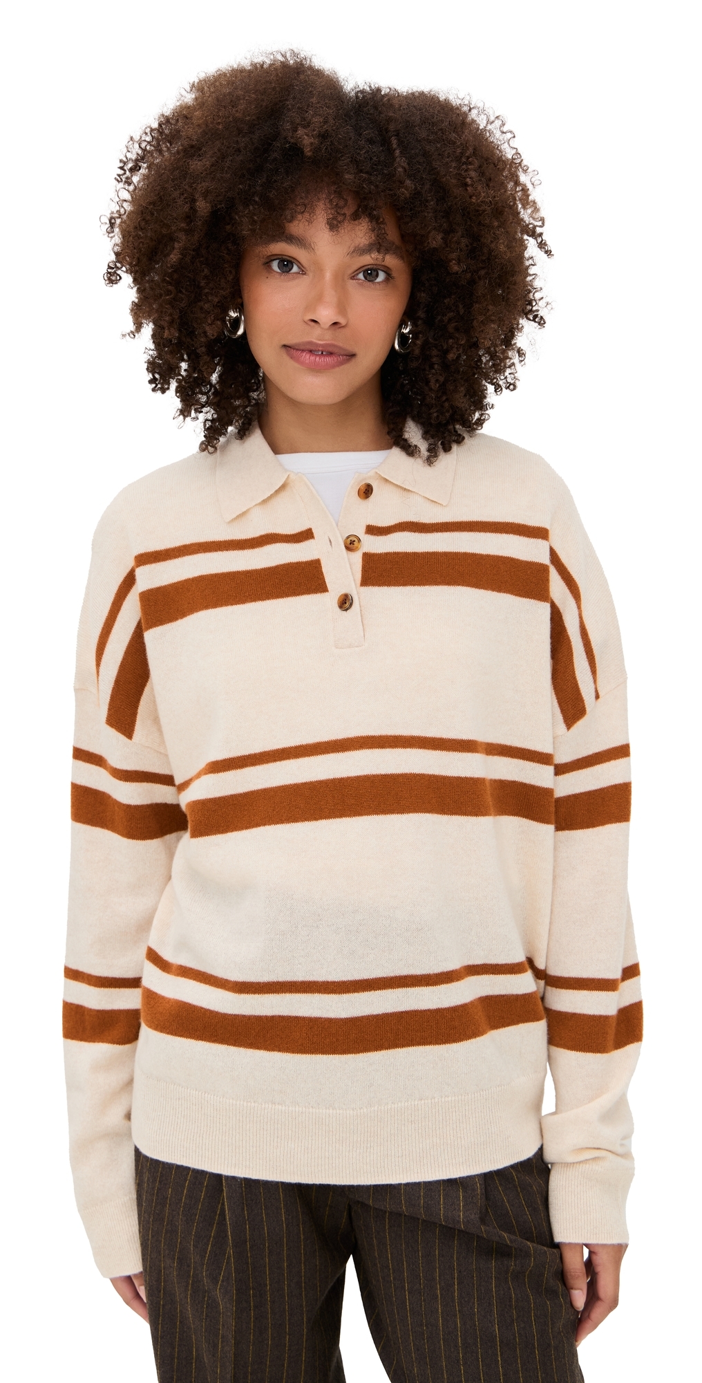 Renggli Cashmere Striped Polo Eggshell/saffron In Neutral