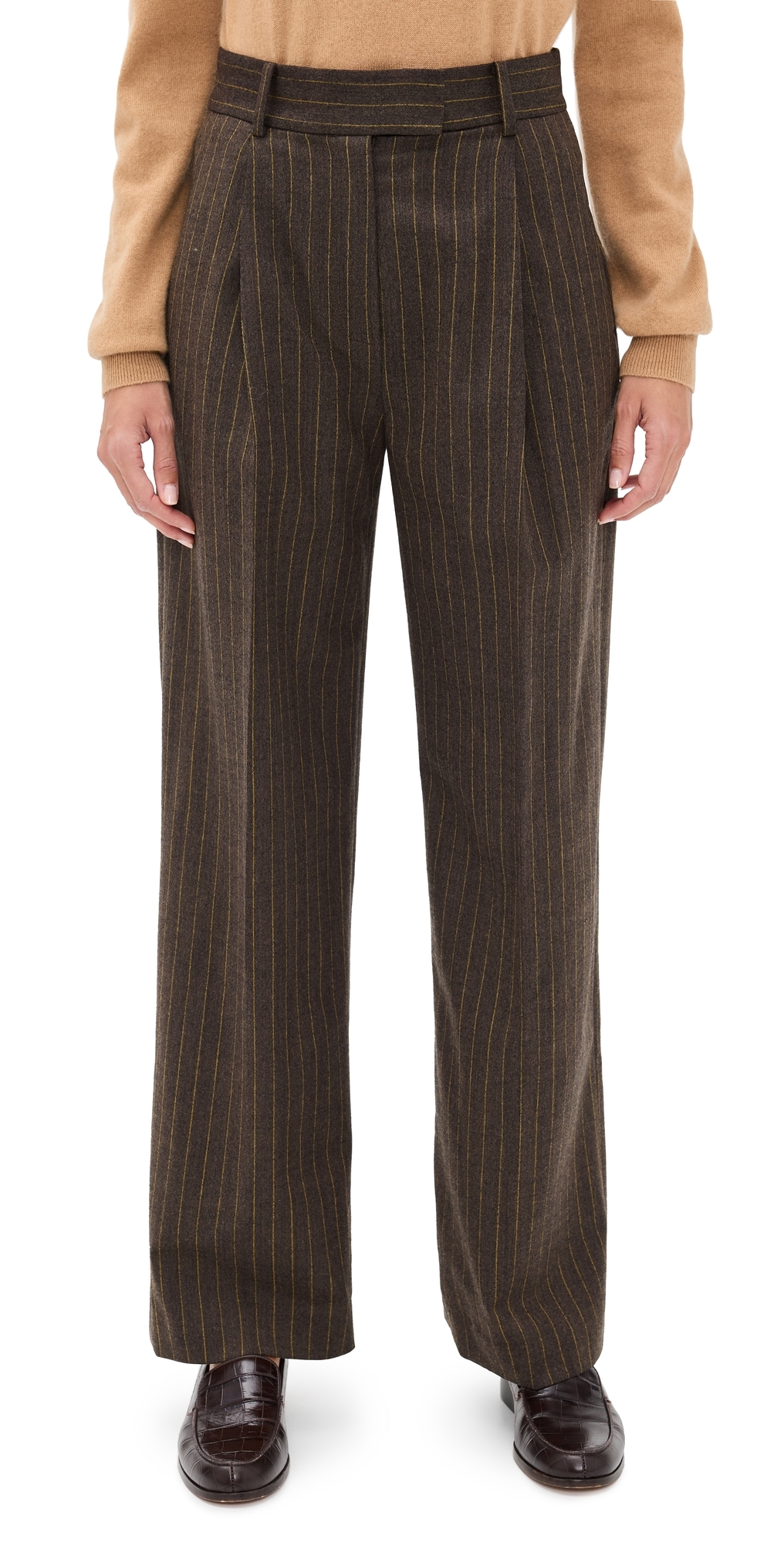 Renggli Pinstripe Trousers Mocha/saffron In Brown