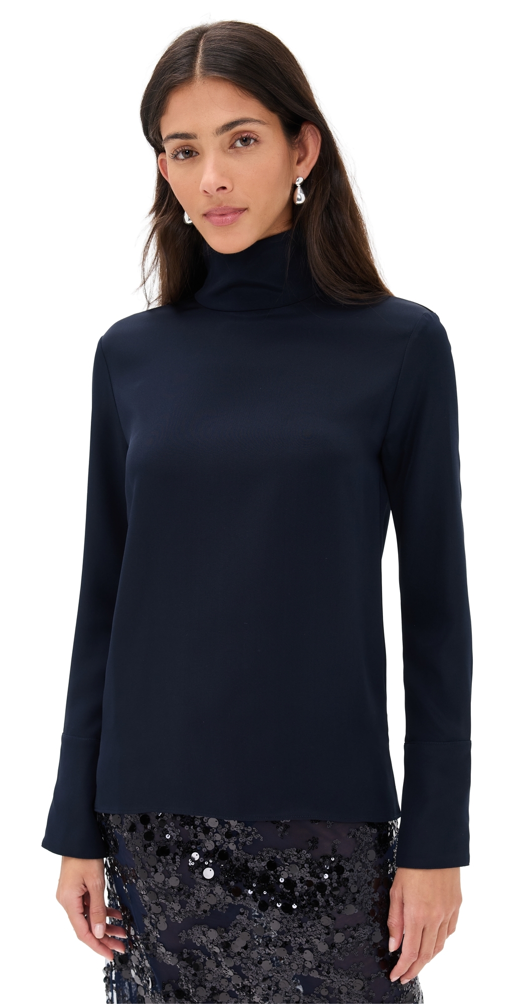 Renggli Silk Turtleneck Top Midnight In Blue