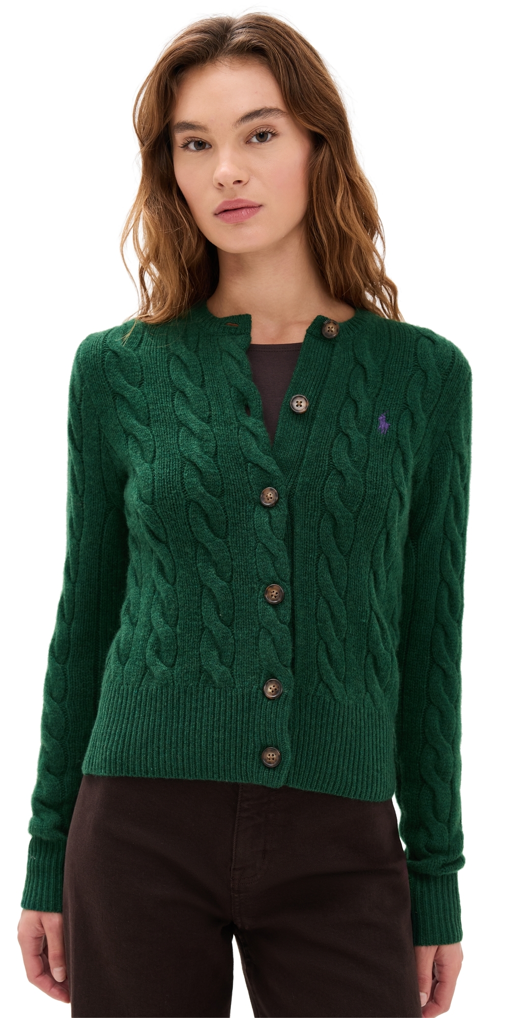 Polo Ralph Lauren Wool And Cashmere Cable-knit Cardigan In Green