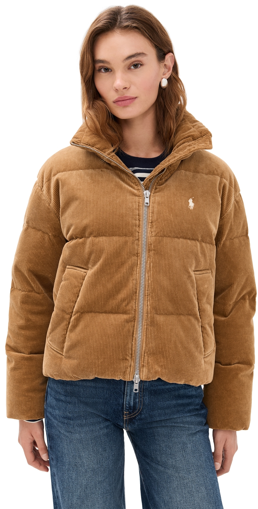 Polo Ralph Lauren Corduroy Quilted Puffer Jacket In Brown