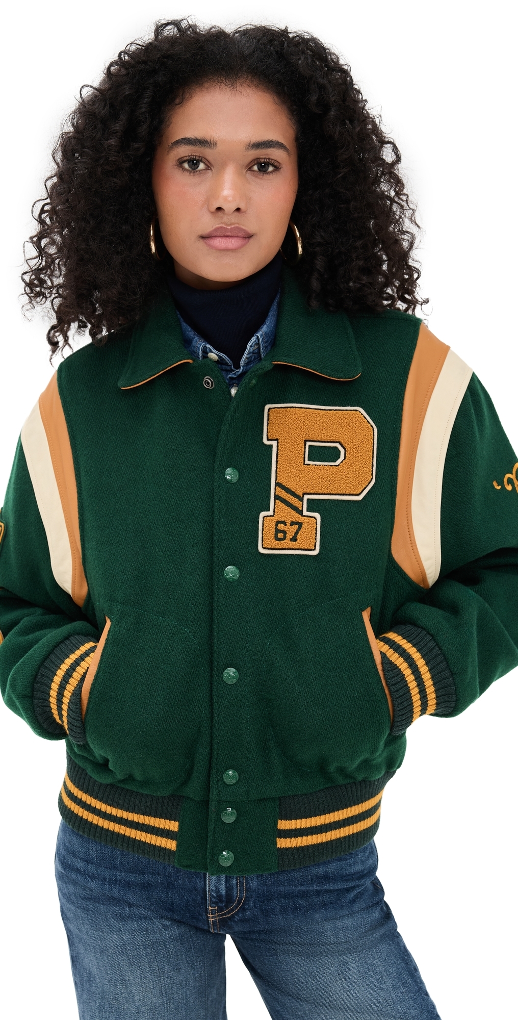 Polo Ralph Lauren Wool Blend Bomber Jacket Featuring Patches In Green