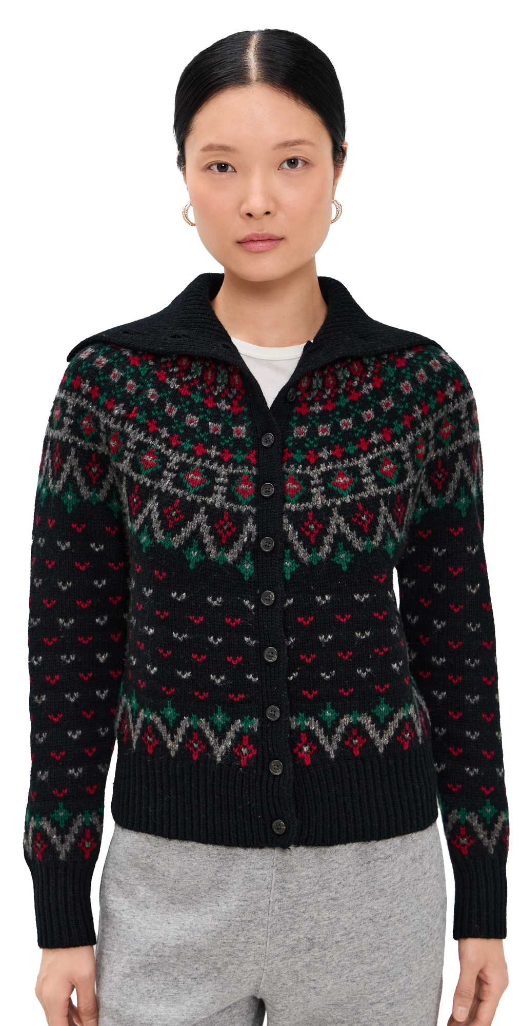 Polo Ralph Lauren Wool Blend Long Sleeve Collared Cardigan Polo Black Multi