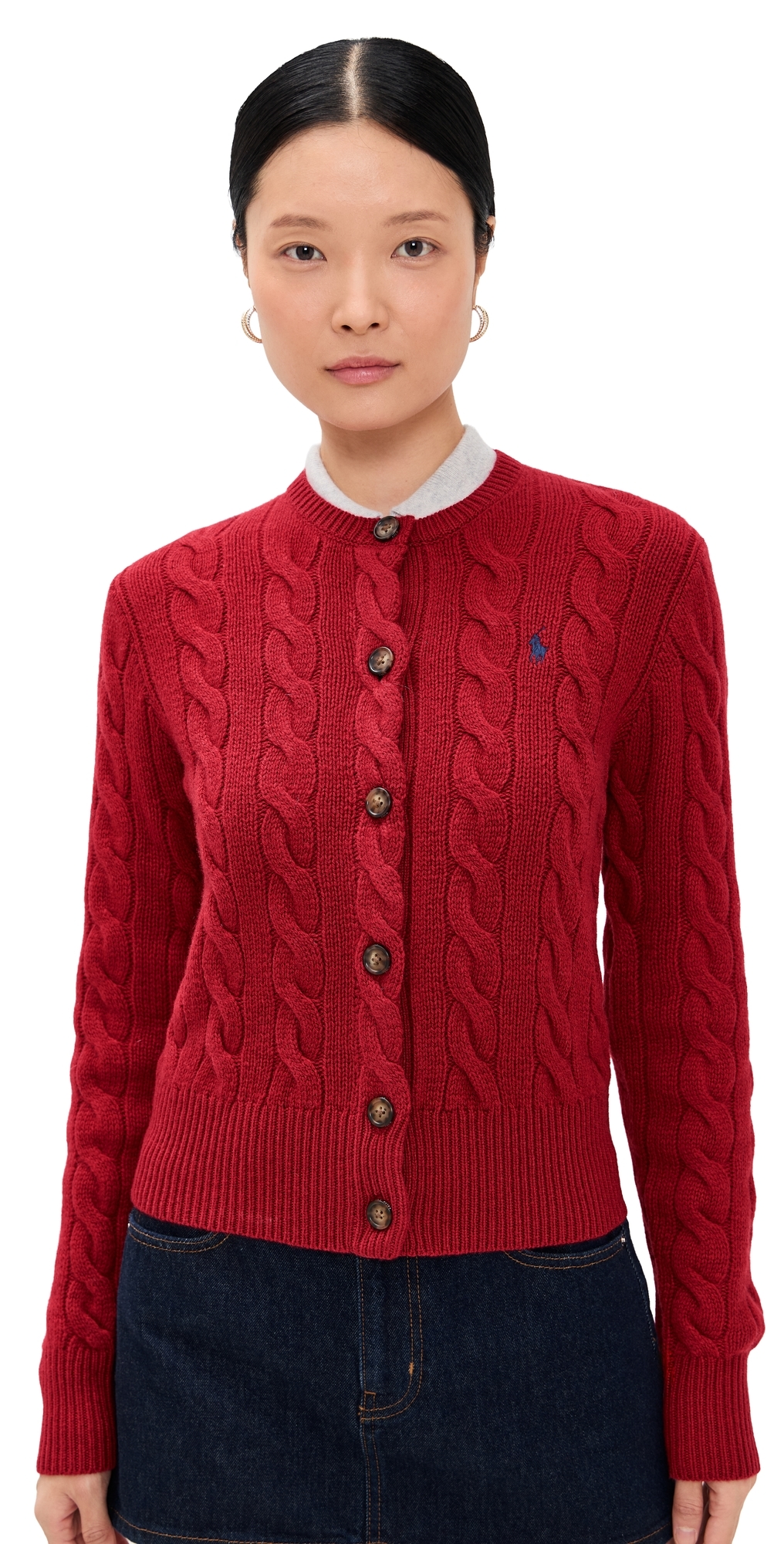 Polo Ralph Lauren Rws Long Sleeve Crew Neck Cardigan Fireside Red In Red