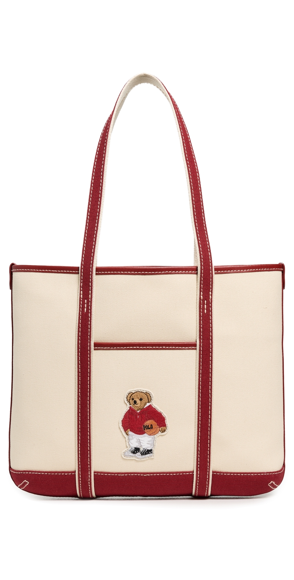 Polo Ralph Lauren Basketball Bear Small Shopper Tote Ecru/radish