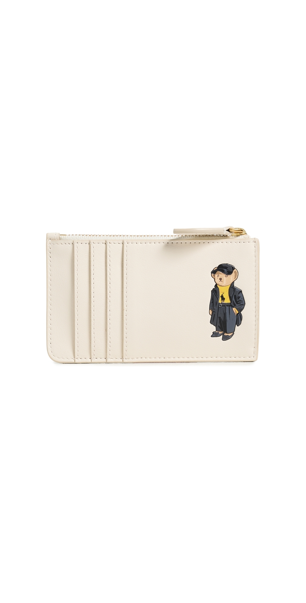 Polo Ralph Lauren Holiday Polo Bear Leather Zip Card Case Ivory In White