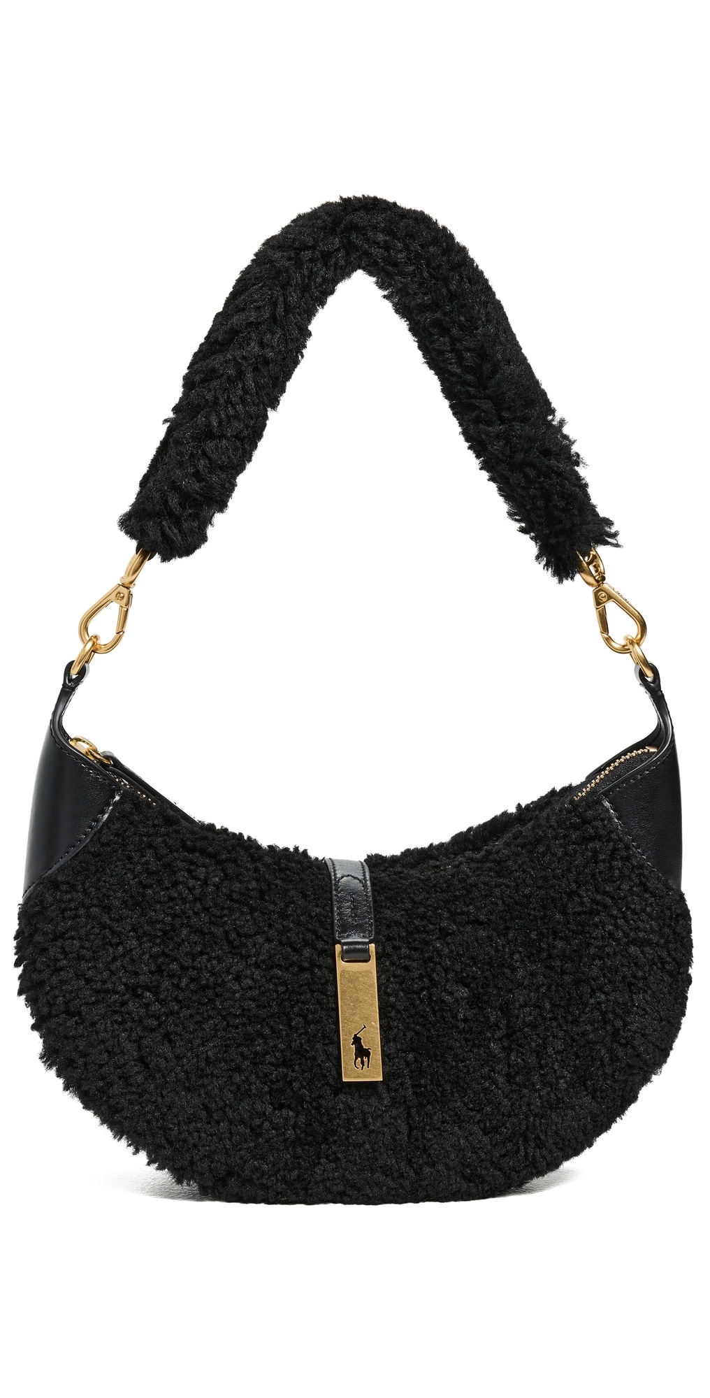 Polo Ralph Lauren Shearling Vachetta Id Mini Shoulder Bag Black In Black