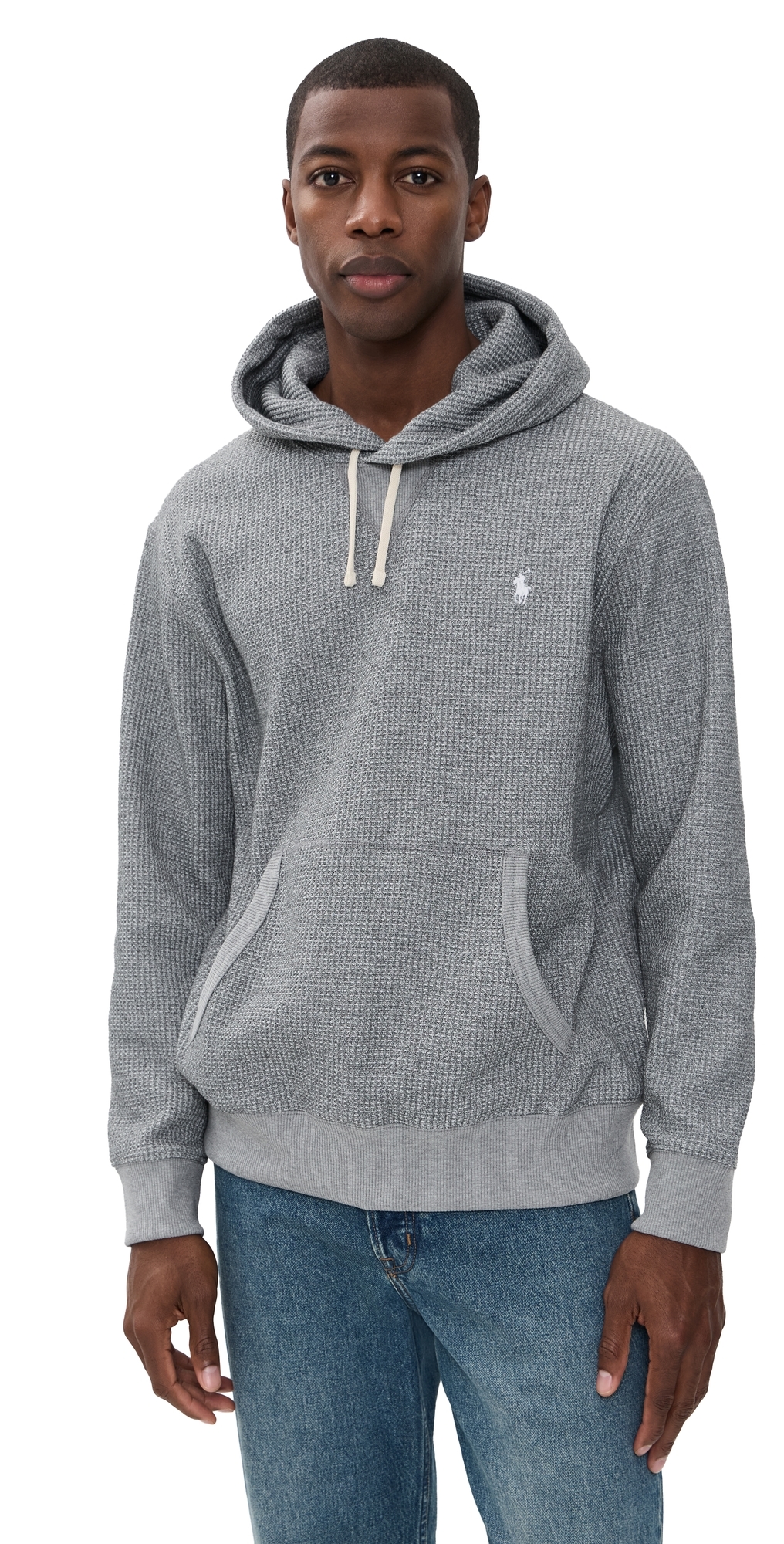 Polo Ralph Lauren Waffle Hoodie Fortress Grey Heather In Gray