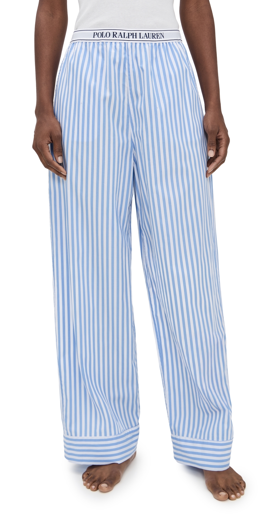 Polo Ralph Lauren Logo Elastic Pants White Cloud X Hydrangea In Blue