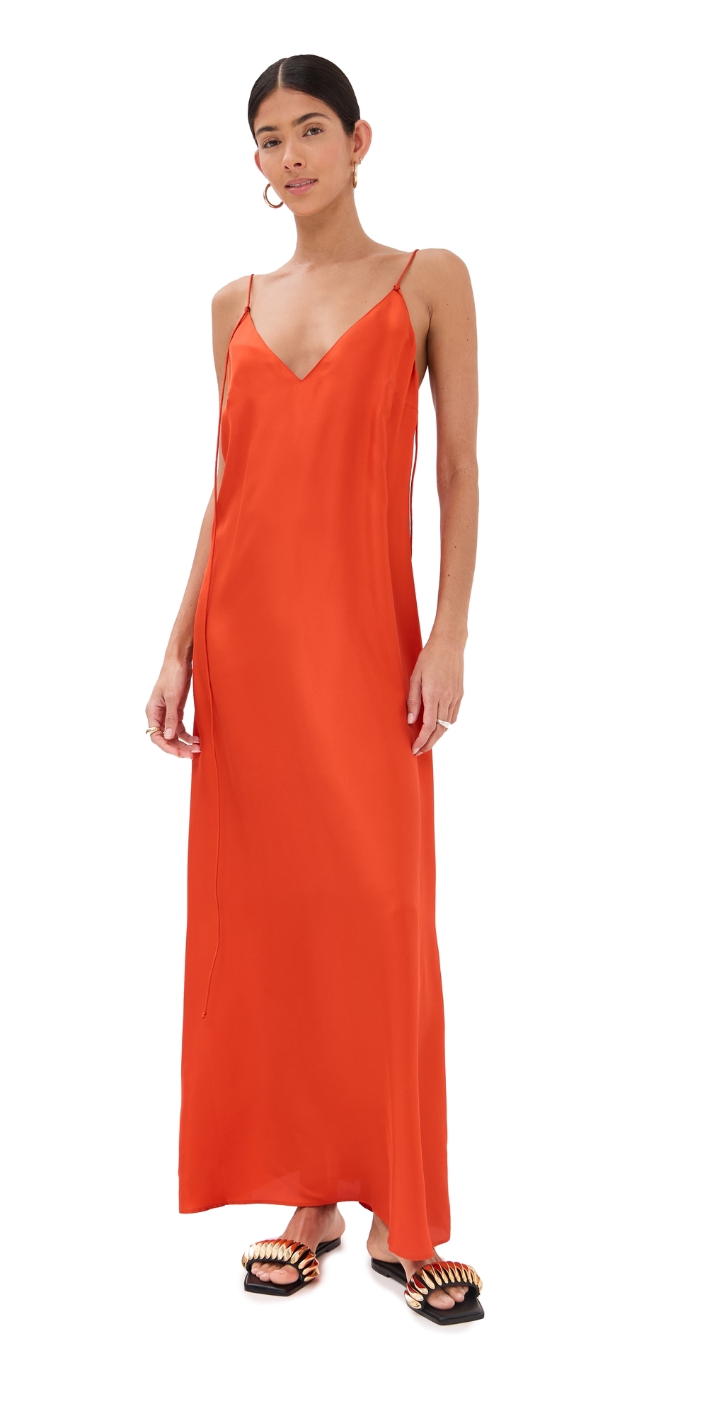 Rohe Satin Long Dress In Burnt Orange
