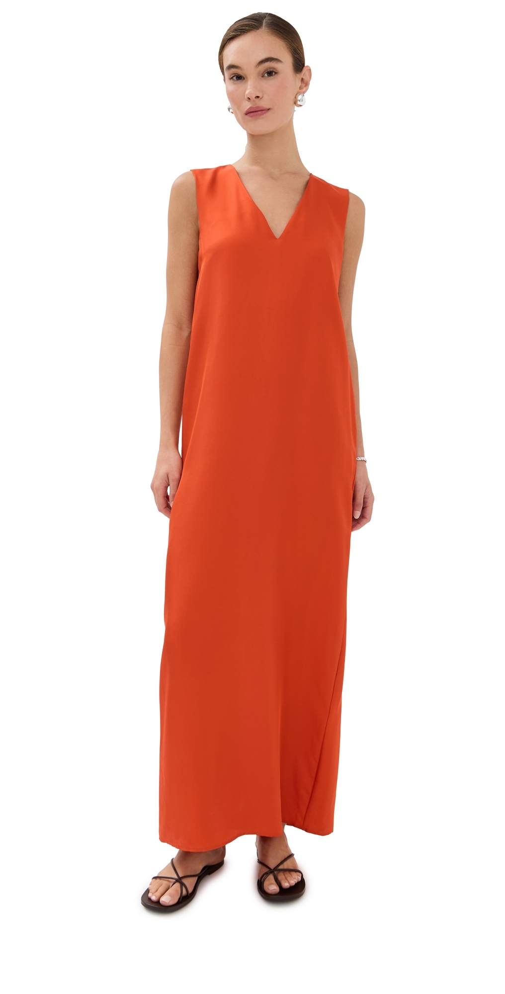 Rohe Silk V-neck Midi Dress In Orange