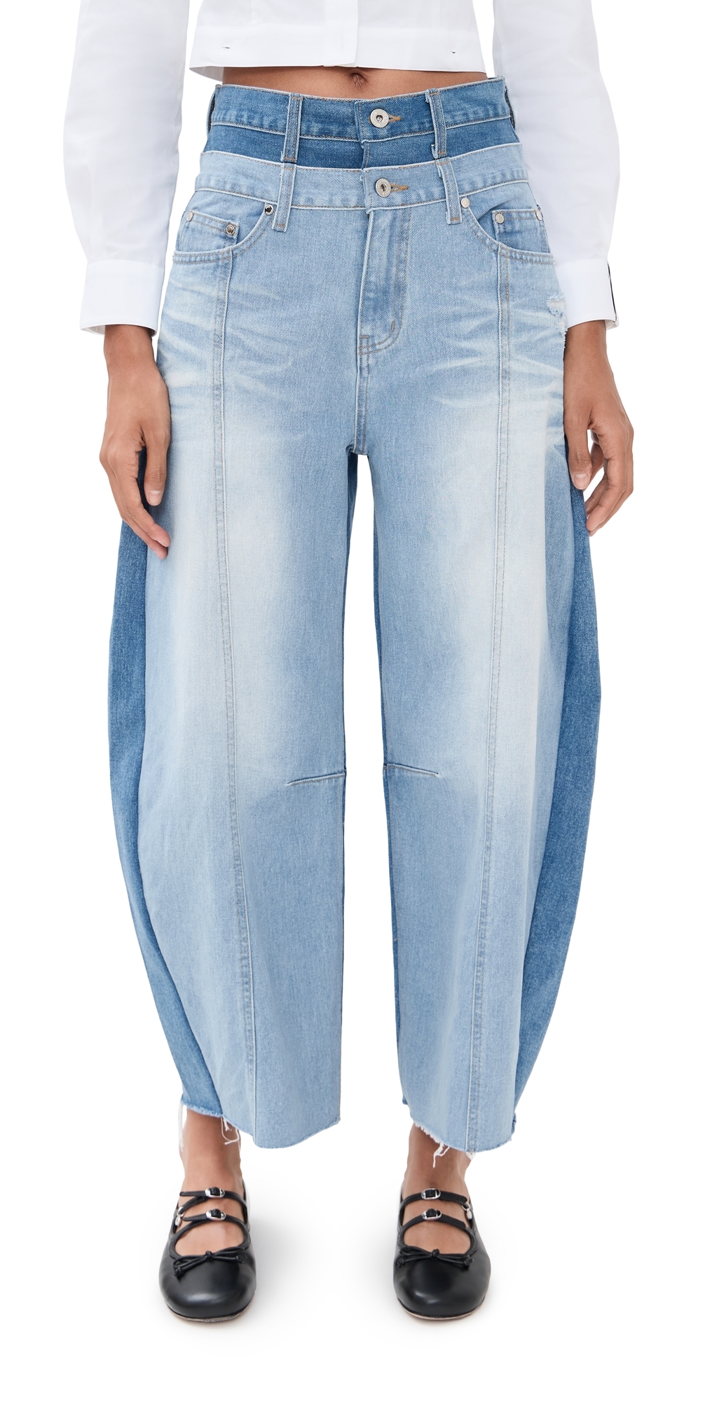 Rokh Balloon Shaped Layered Denim Jeans Light Blue In Blue