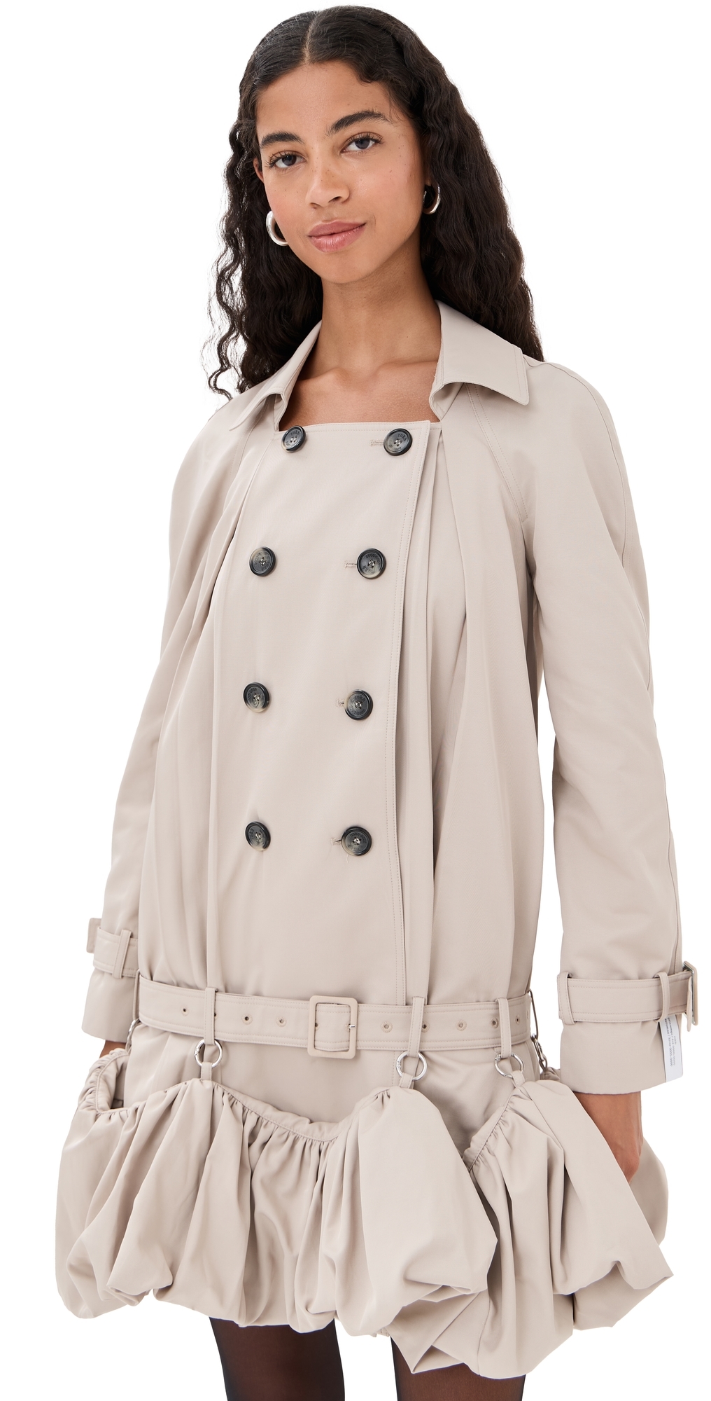 Rokh Puff Hem Trench Dress Peach Beige In Neutral