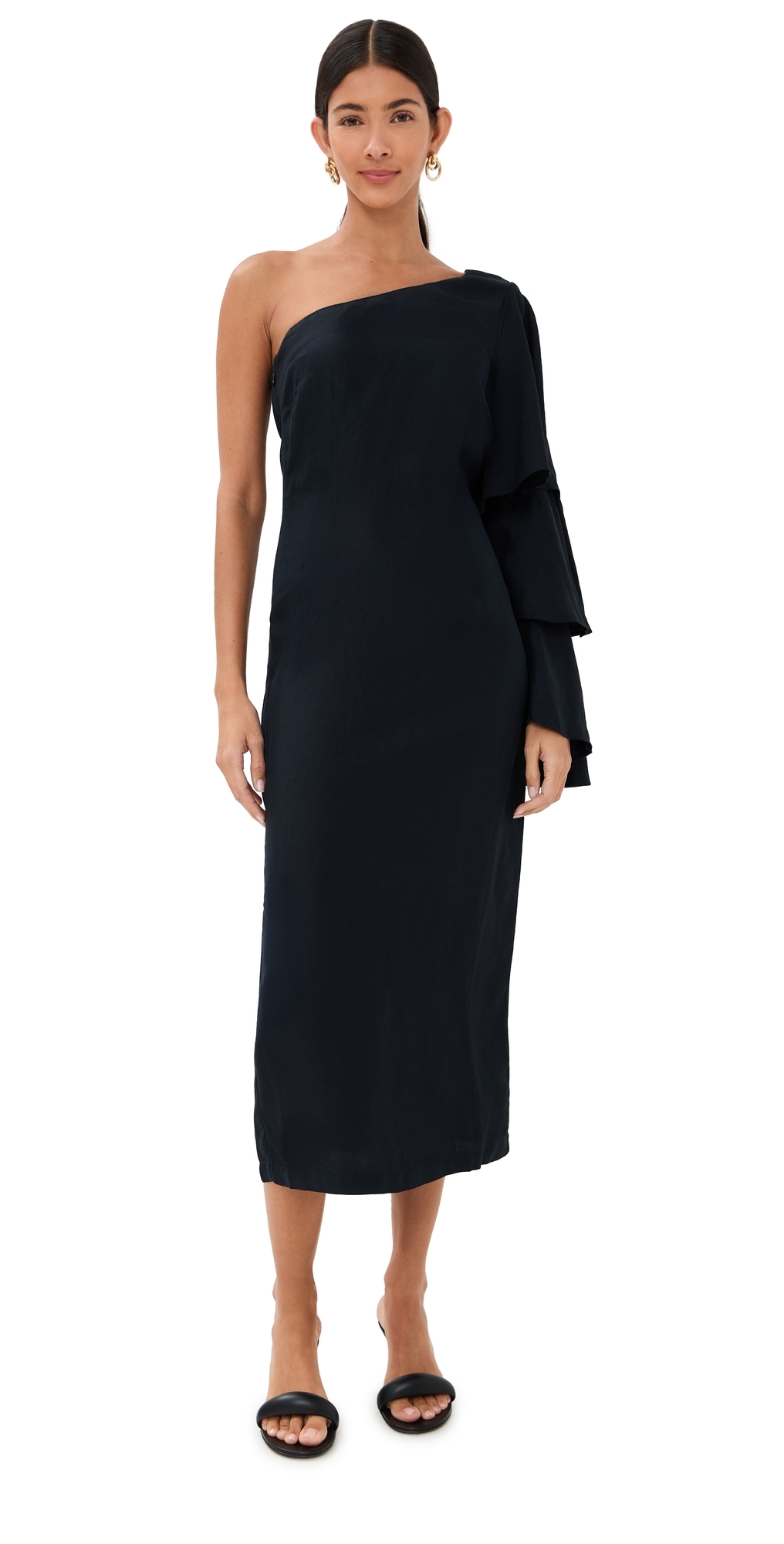 Rosie Assoulin Bidi Bidi Bom Bom Tea Length Dress Black In Black