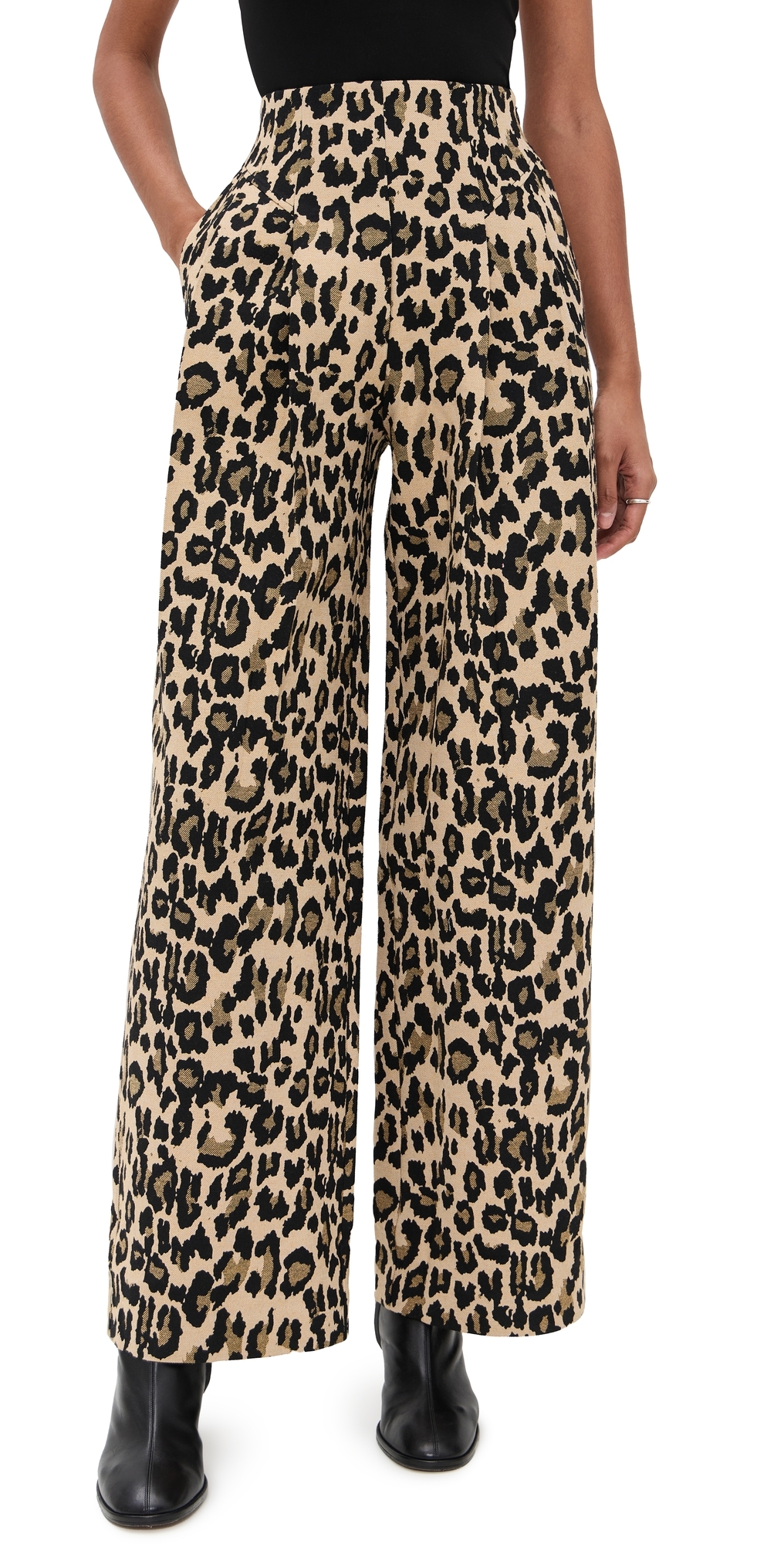 Rotate Birger Christensen Jacquard Wide Leg Pants Dijon Comb. In Brown