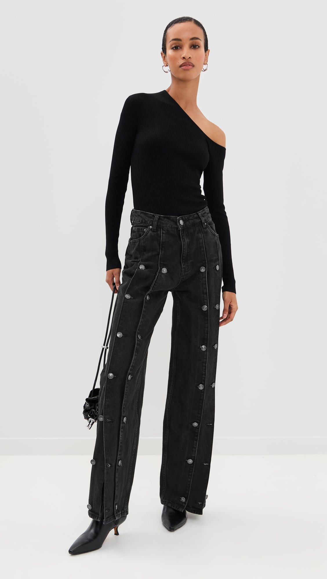 Rotate Button Detail Wide Jeans thumbnail