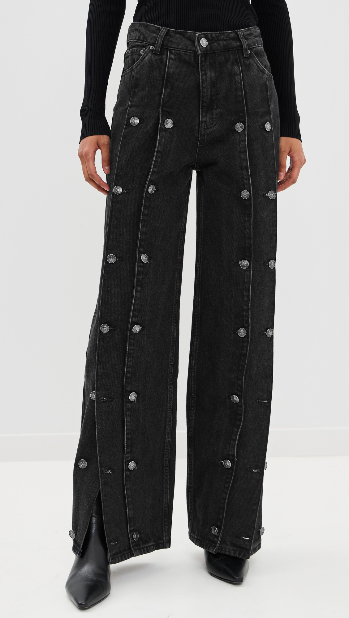 Rotate Button Detail Wide Jeans