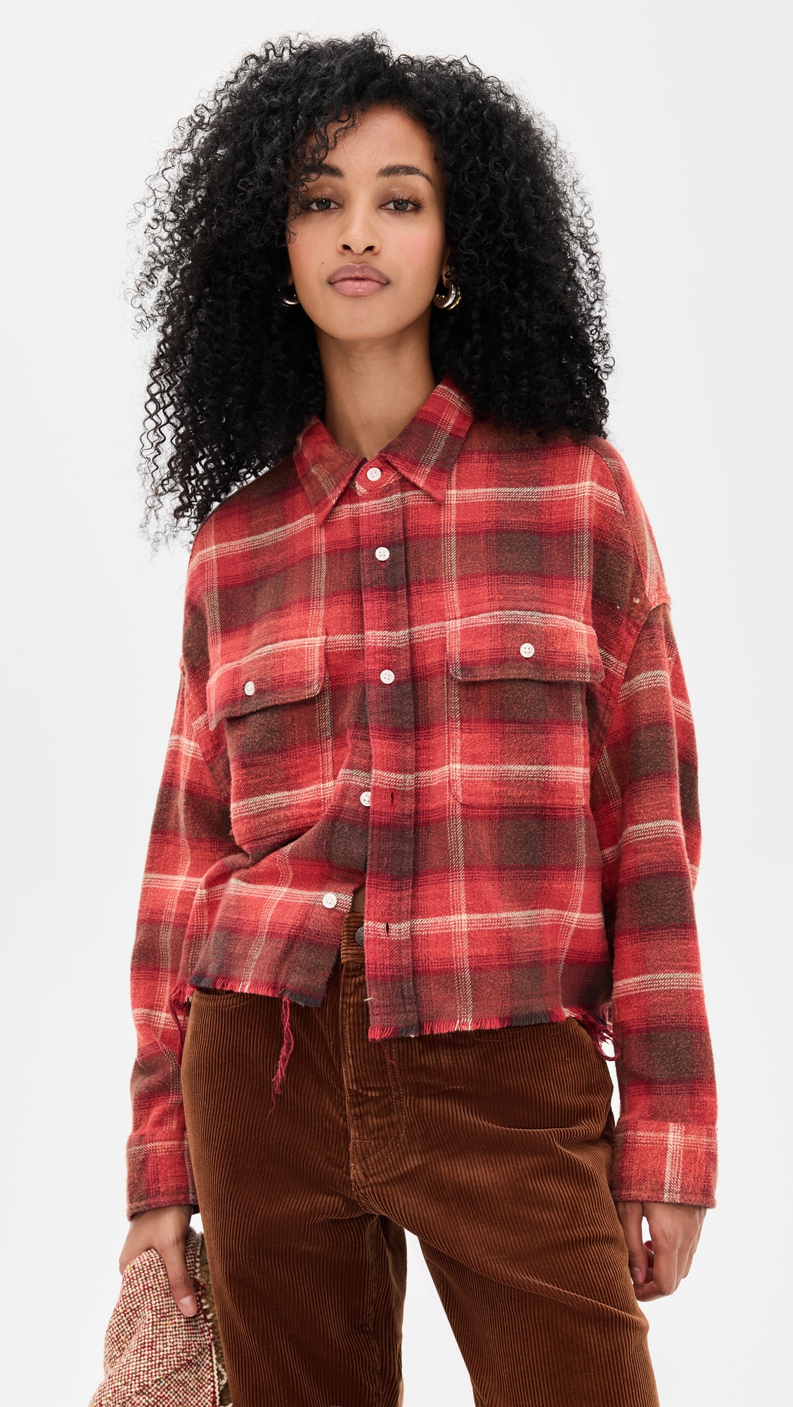 R13 Cropped Work Flannel Shirt