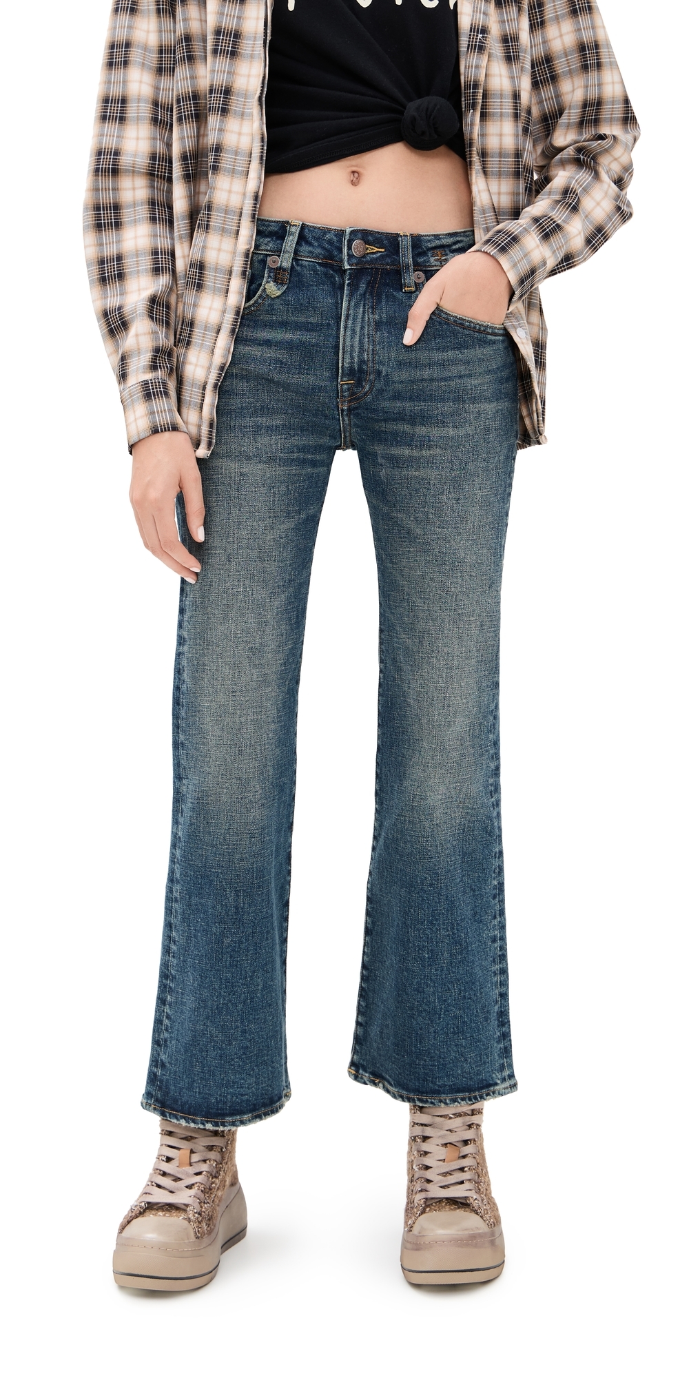 R13 Overflow Boy Flare Jeans Mire Blue Stretch In Blue