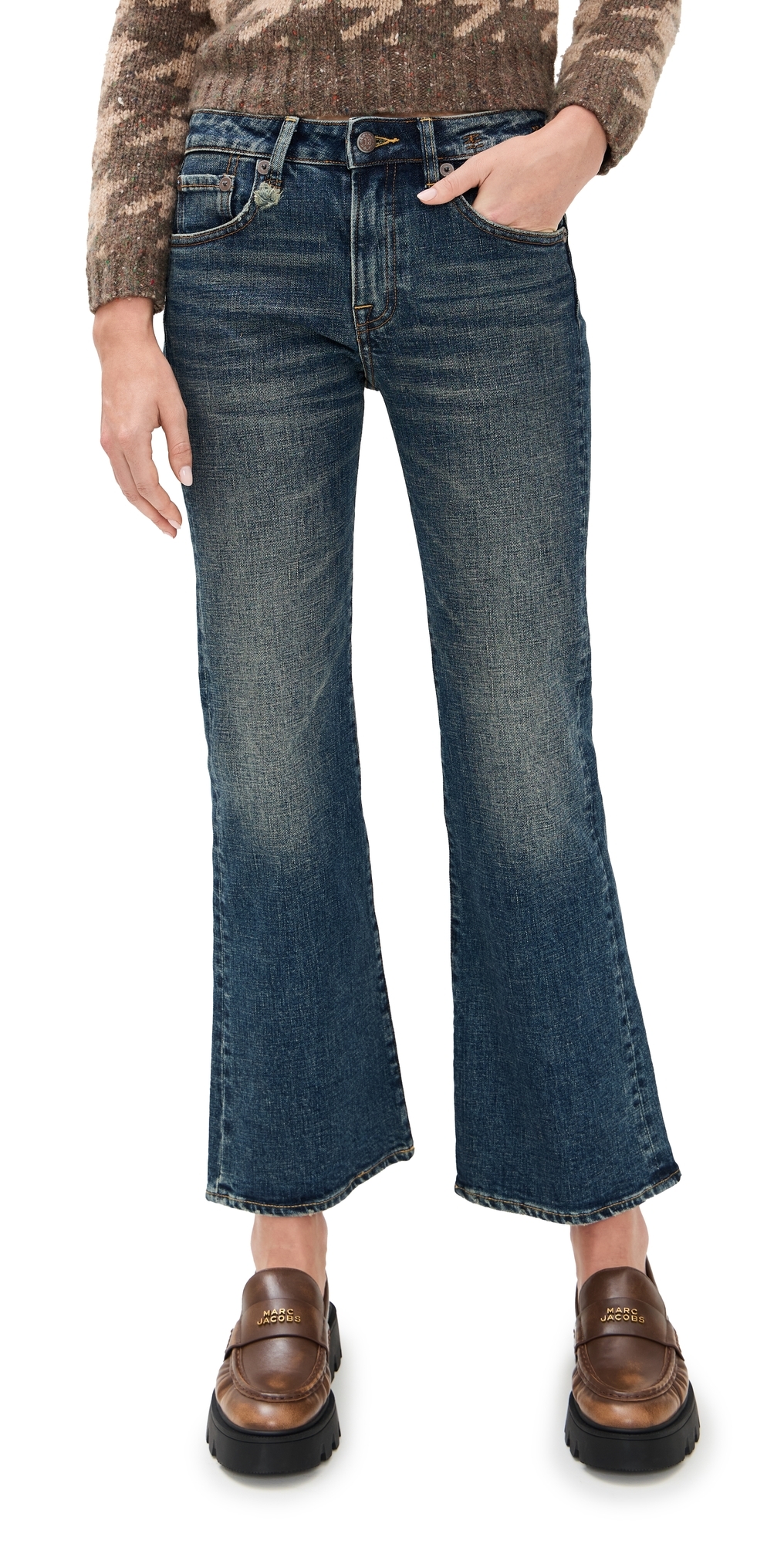 R13 Joan Kick Flare Jeans Melvin Blue Stretch In Blue