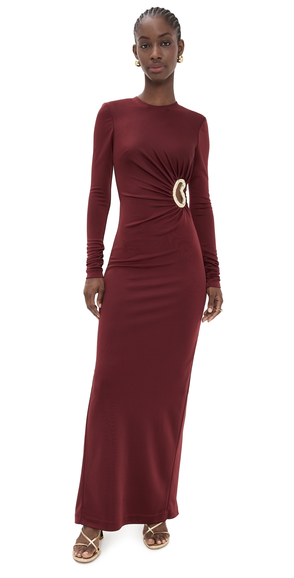 Rebecca Vallance Mischa Embellished Gathered Jersey Gown In Burgundy