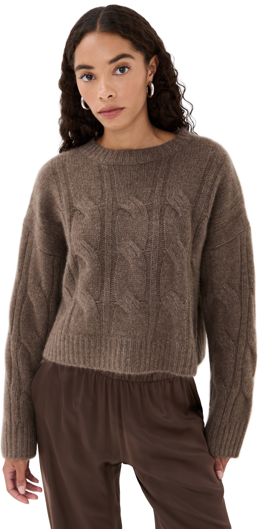 Sablyn Tristan Crewneck Cable Pullover Swiss Brown In Brown