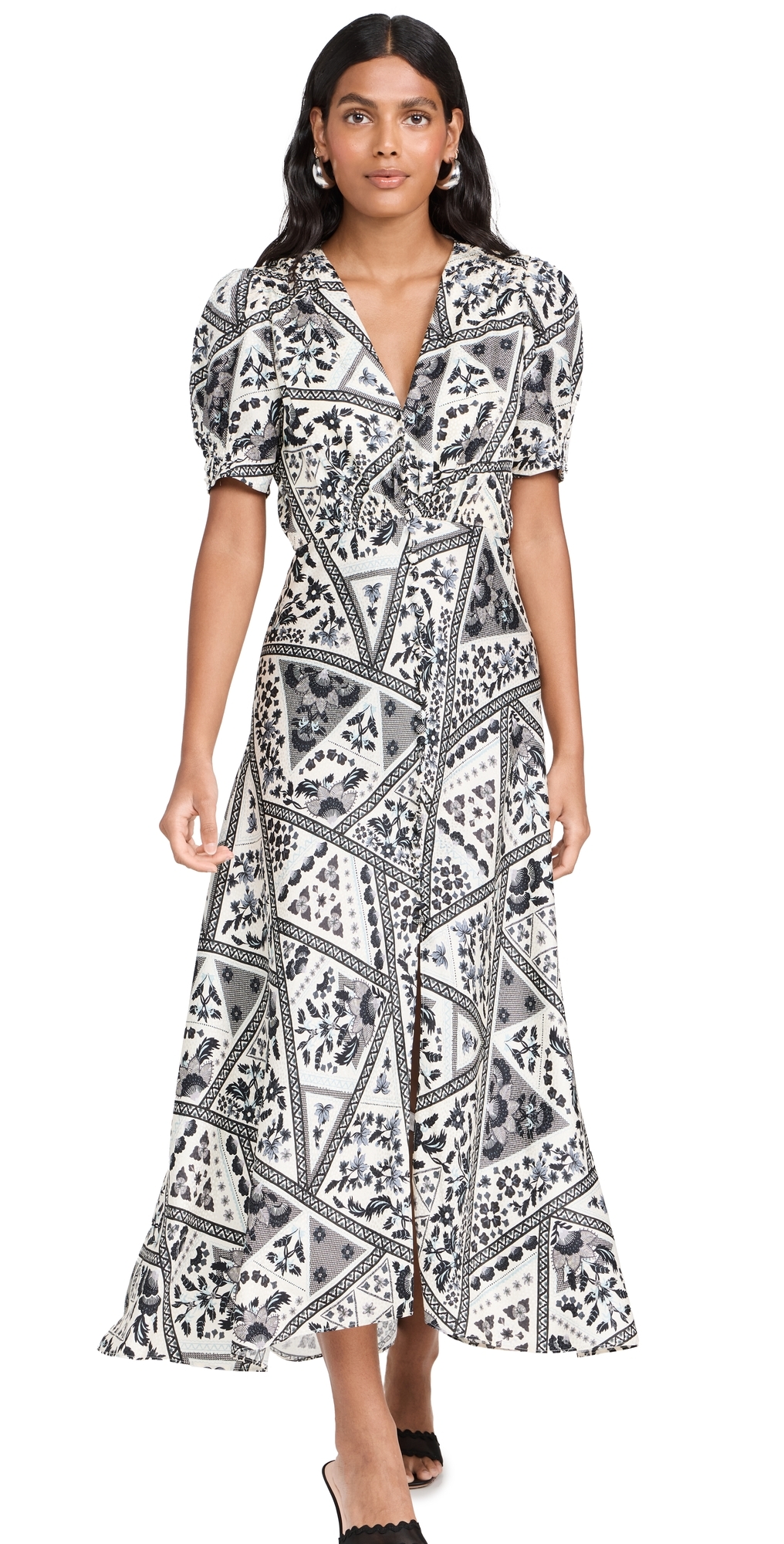Saloni Lea Long Dress Alam Patchwork Cream In Alam Patchwork Cream
