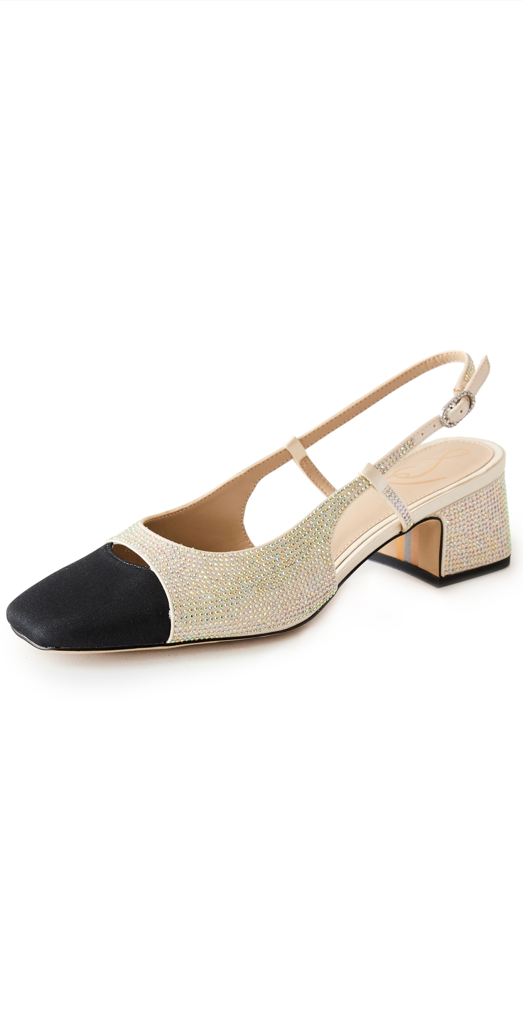 Sam Edelman Tarra Glitz Sling Heels Black/ivory In Black/ivory