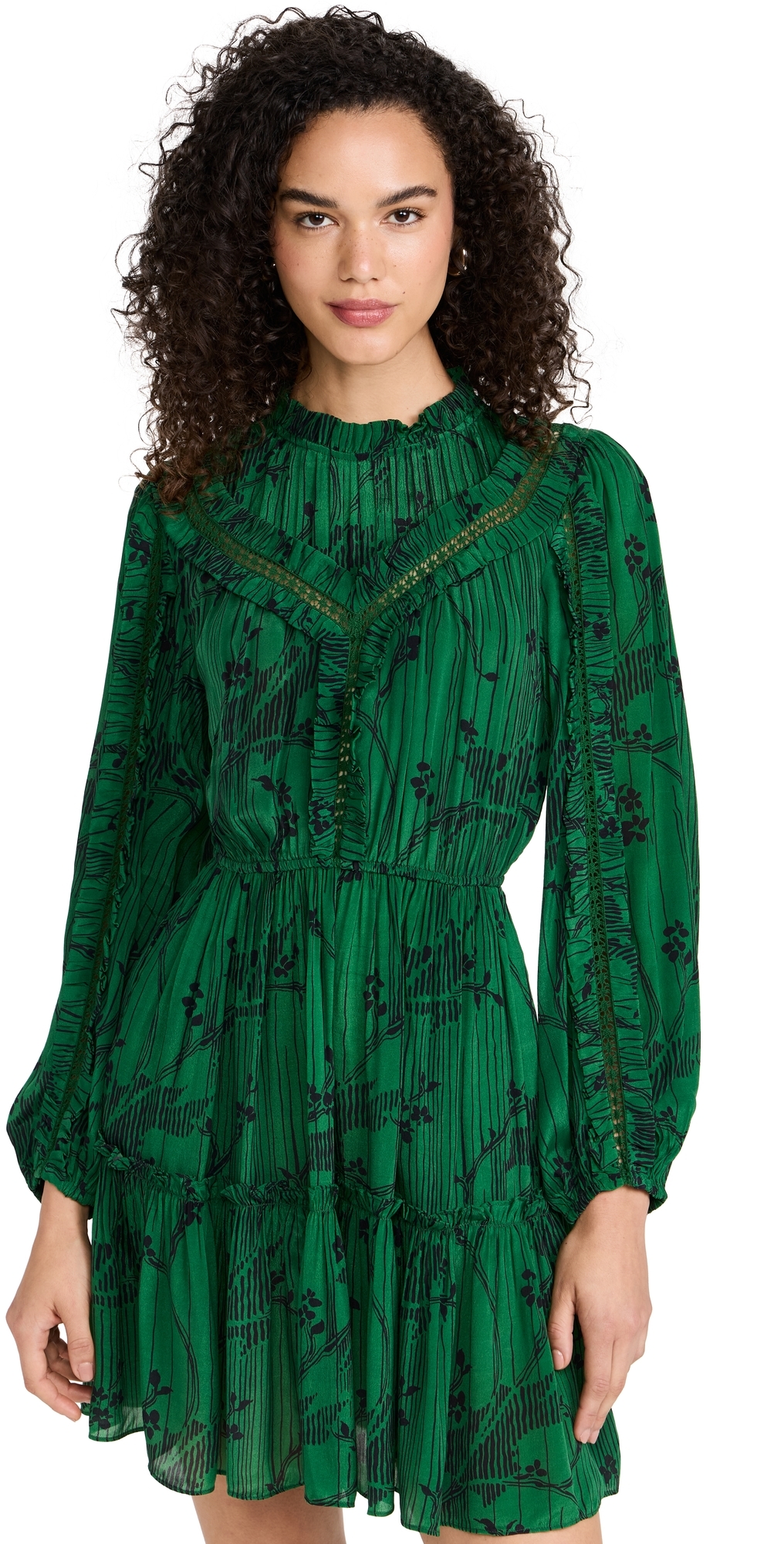 Sea Sunniva Print Long Sleeve Dress Green In Green