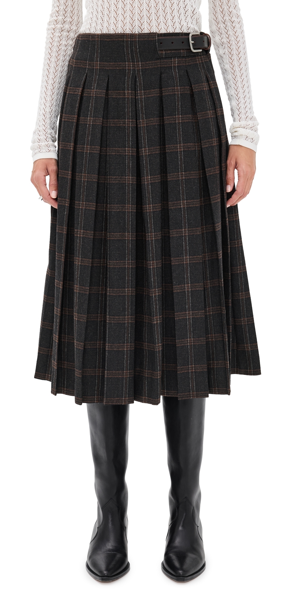 Sea Monroe Wool Plaid Belted Pleat Skirt Multi In Multi