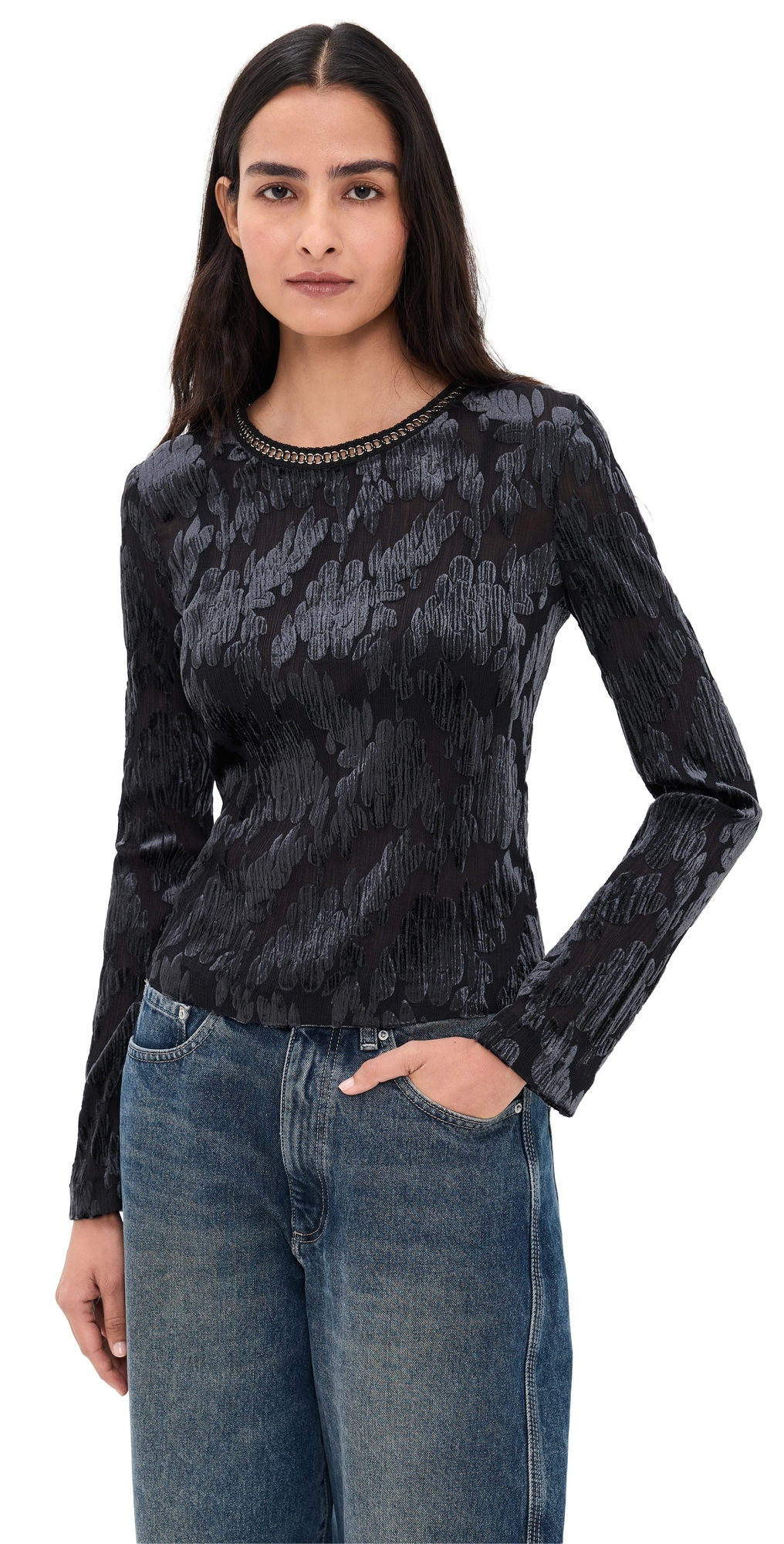 Sea Regine Burnout Long Sleeve Top Black In Black