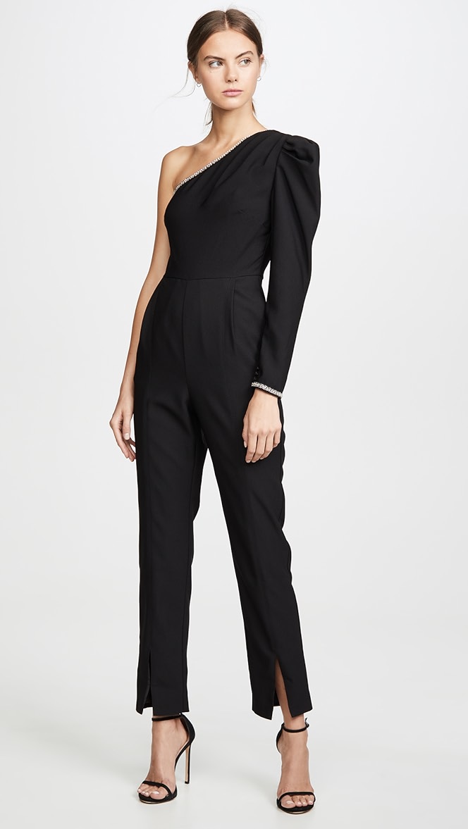 One shoulder crepe jumpsuit clearance