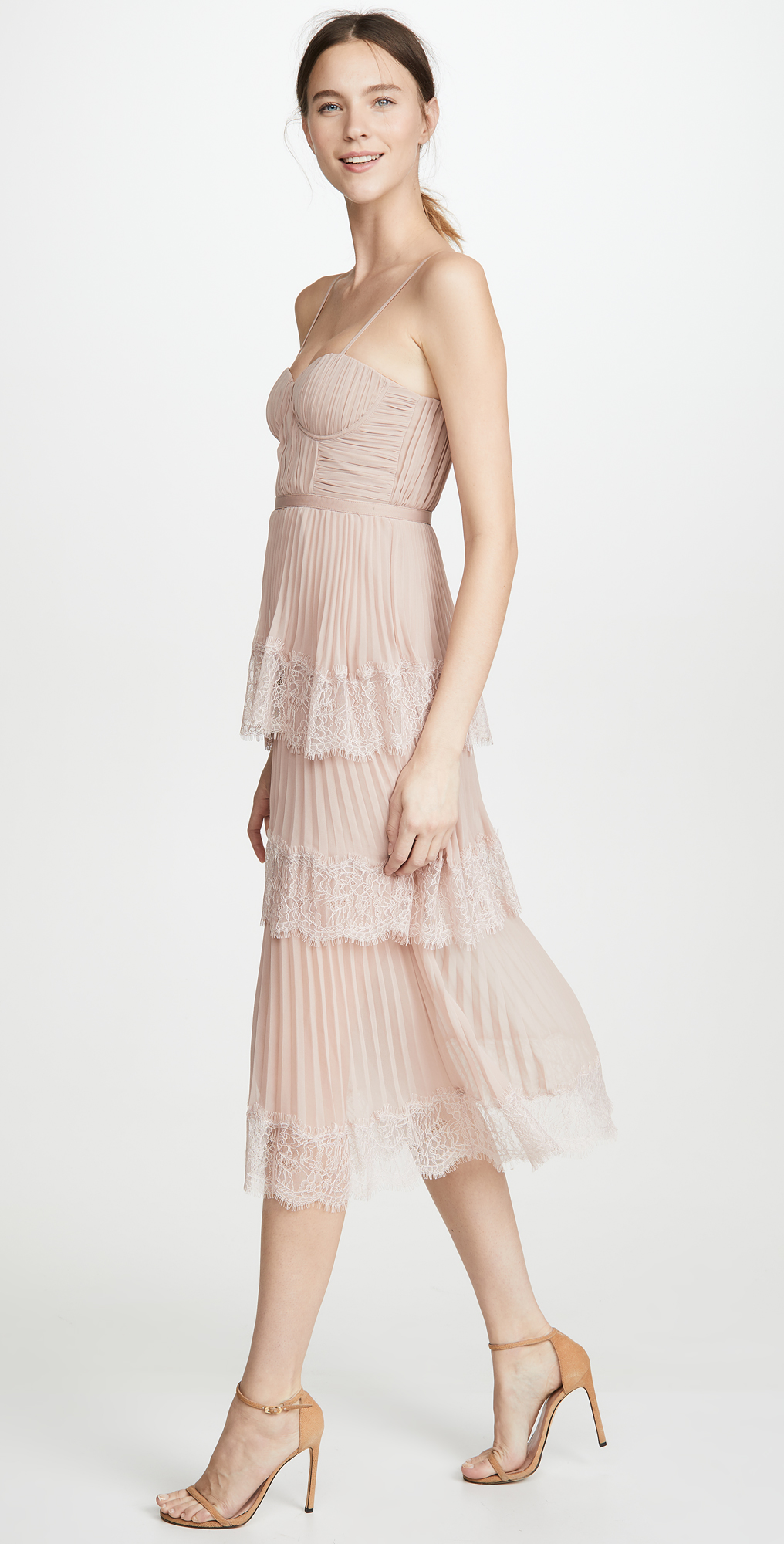 Self portrait chiffon lace tiered midi dress Clearance