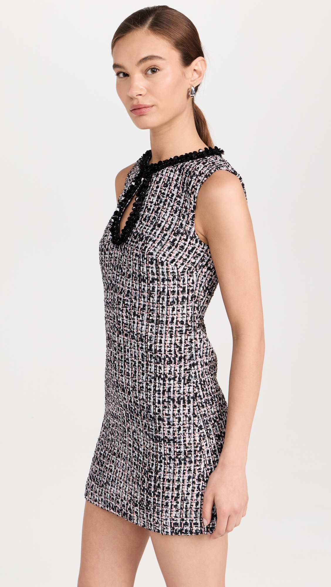 self-portrait Black Boucle Embellished Mini Dress thumbnail