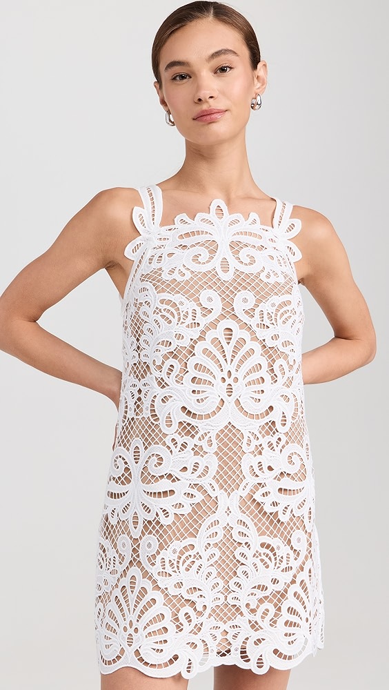 White Guipure Lace Mini Dress