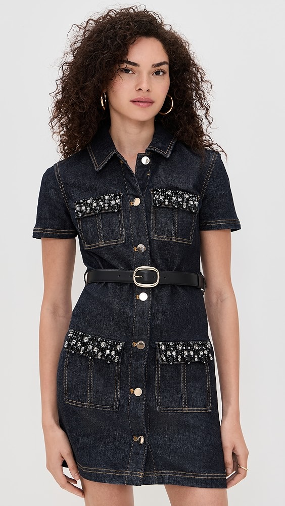 Self Portrait Indigo Denim Crystal Trim Mini Dress | Shopbop