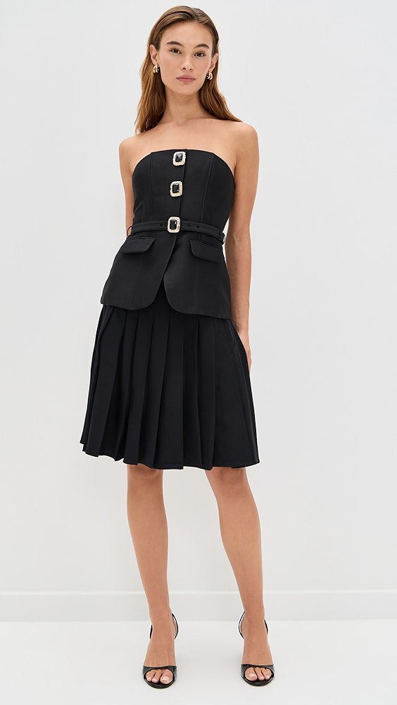 Self Portrait Black Pleated Twill Midi Skirt | Shopbop Self Portrait Black Pleated Twill Midi Skirt | Shopbop