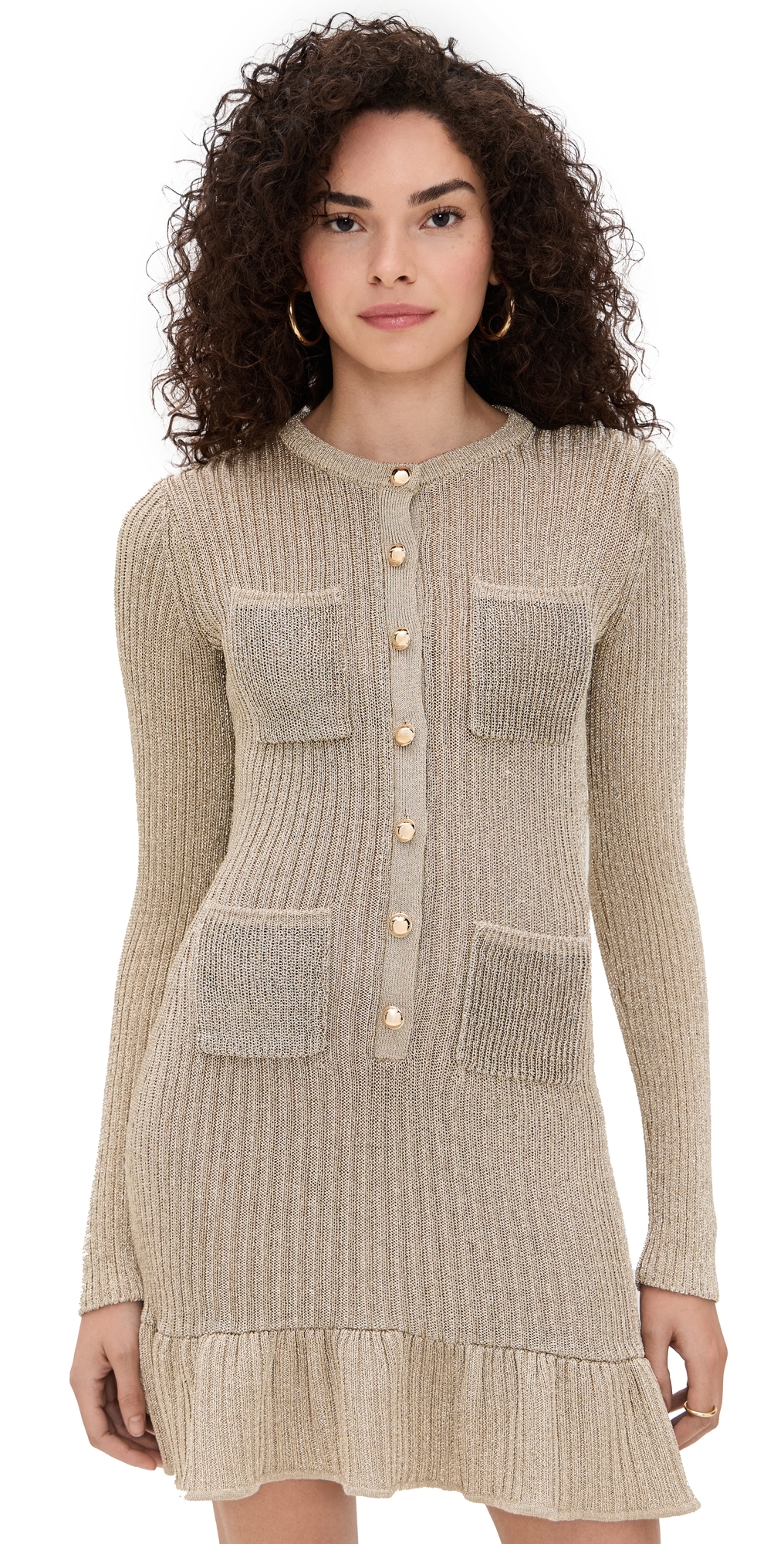 Self-portrait Short Lurex Knit Dress Dresses Gold In Metallic