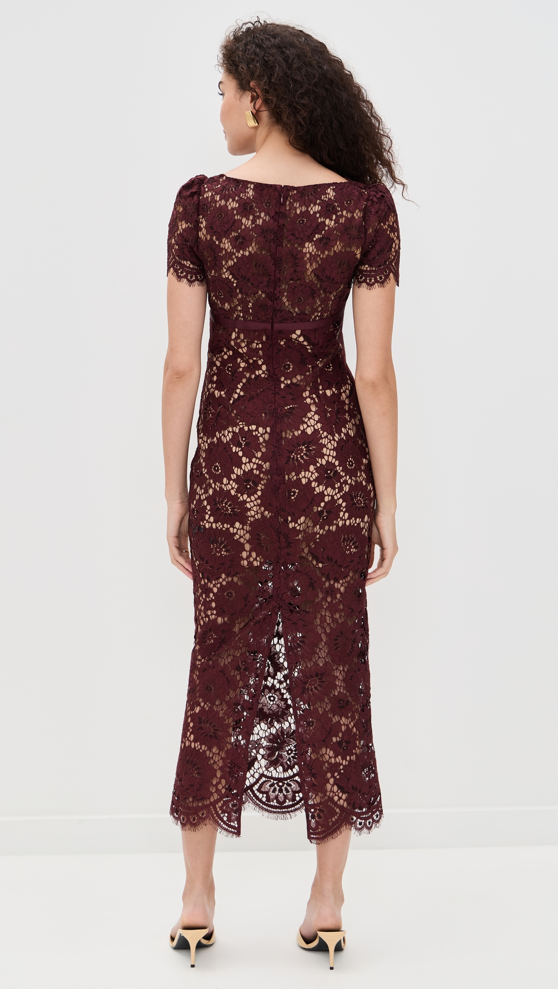 self-portrait Burgundy Floral Lace Midi Dress thumbnail