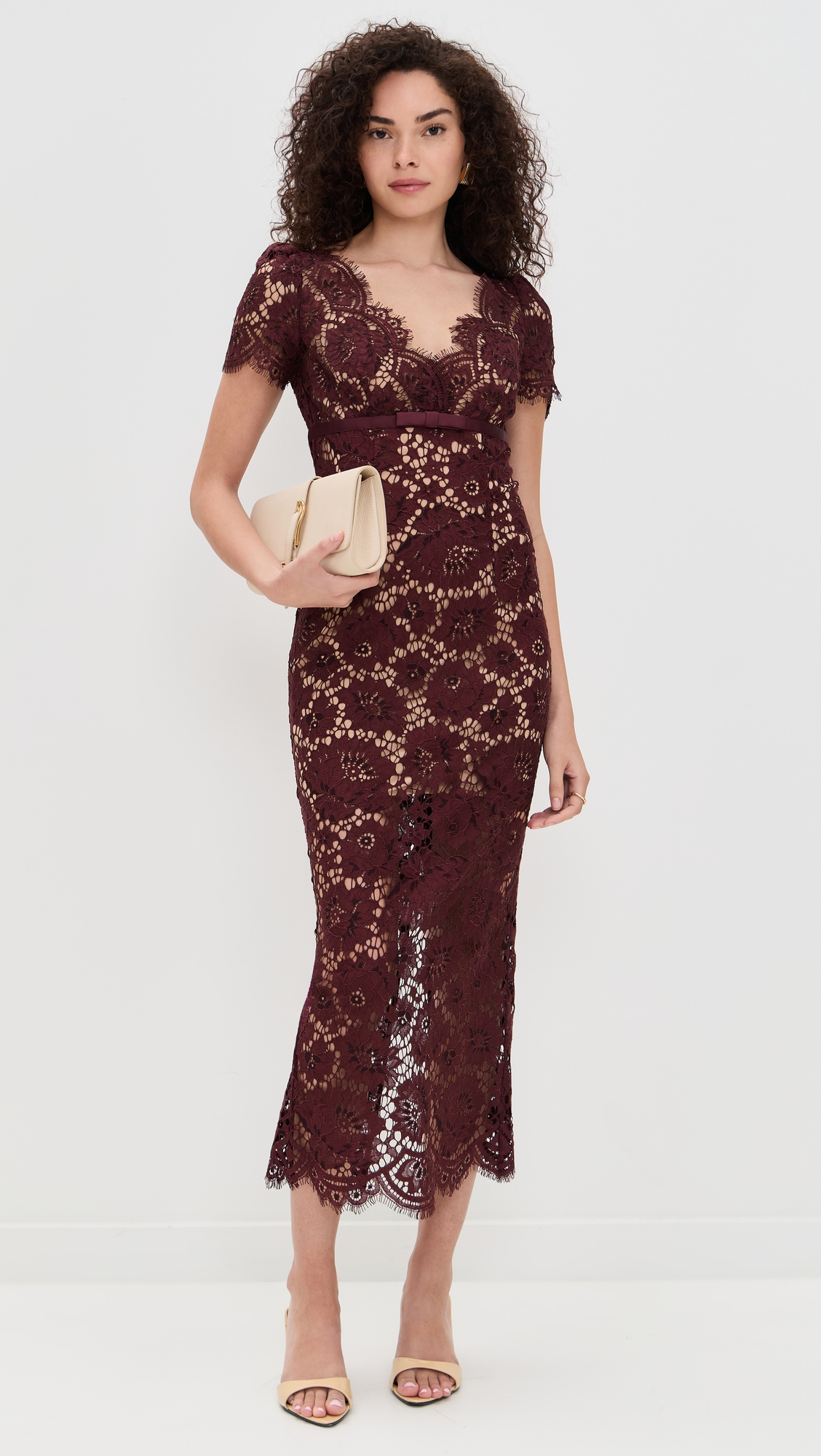 self-portrait Burgundy Floral Lace Midi Dress