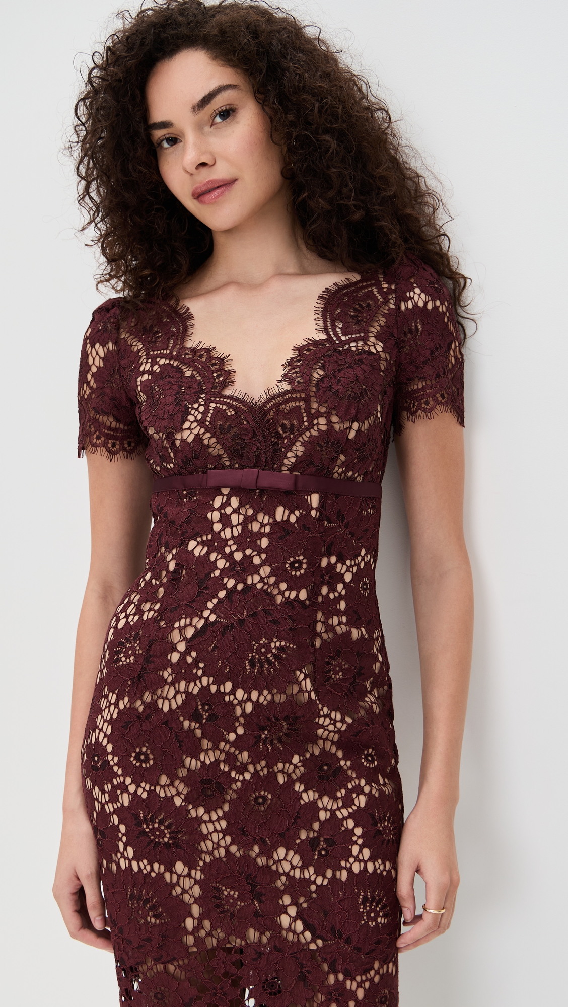 self-portrait Burgundy Floral Lace Midi Dress thumbnail
