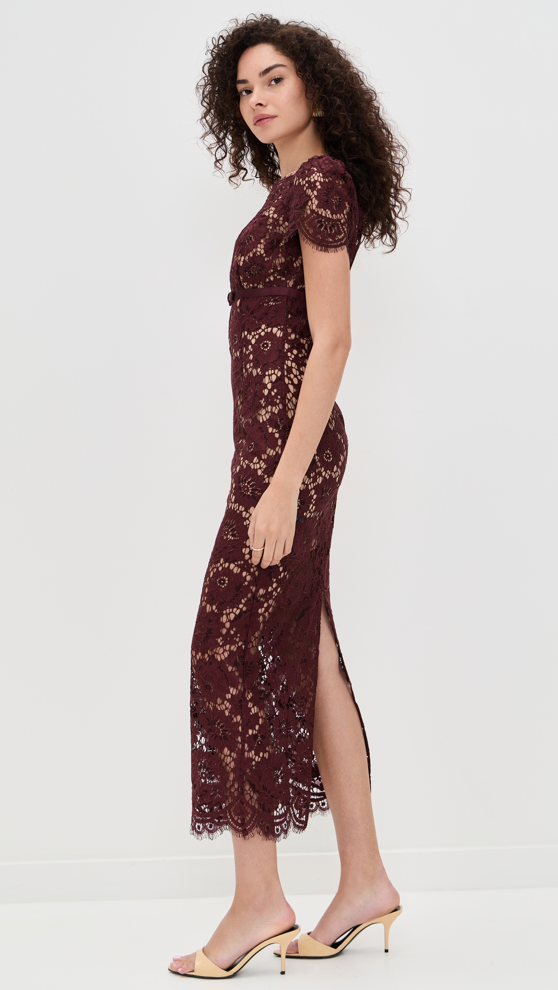 self-portrait Burgundy Floral Lace Midi Dress thumbnail