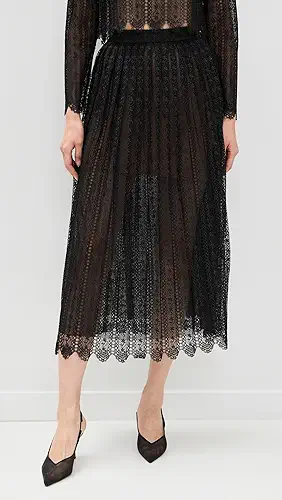 self-portrait Black Organza Lace Midi Skirt